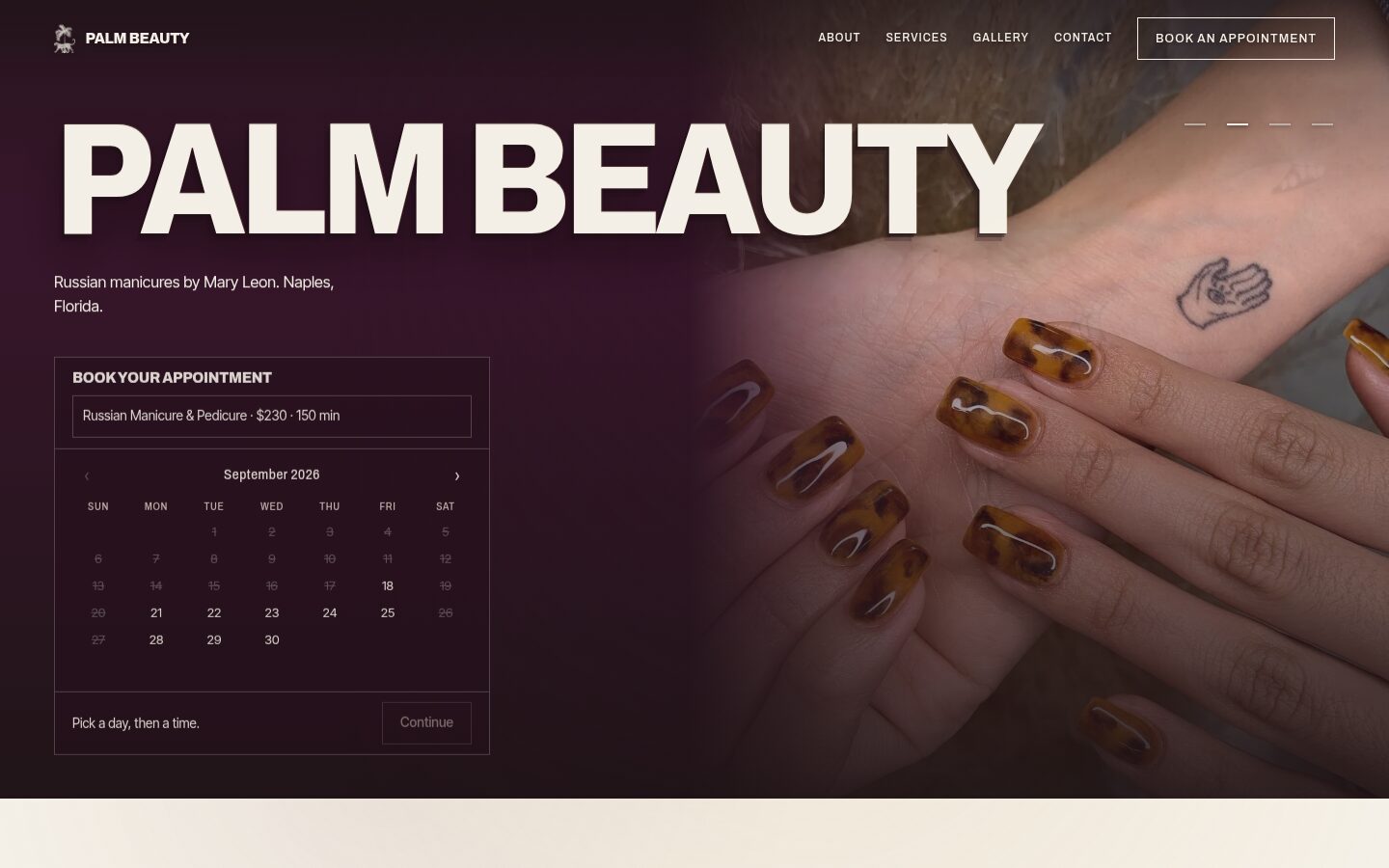 Palm Beauty website, home page