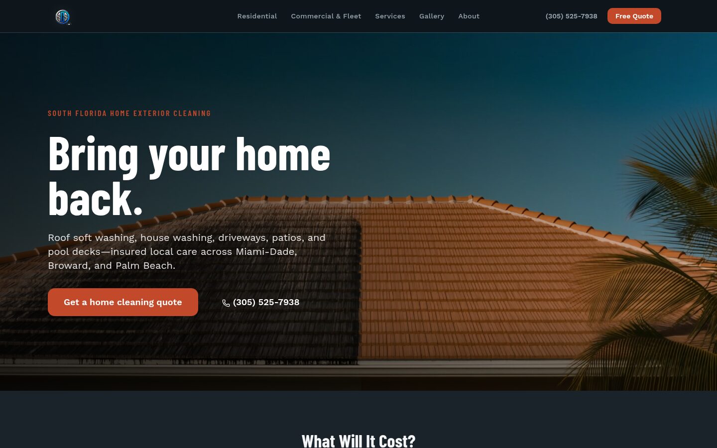 Streamline Cleaning website, home page